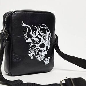 Bolongaro‎ Trevor Men's Skull Crossbody Bag 100 % Matte Leather Adjsutable Strap